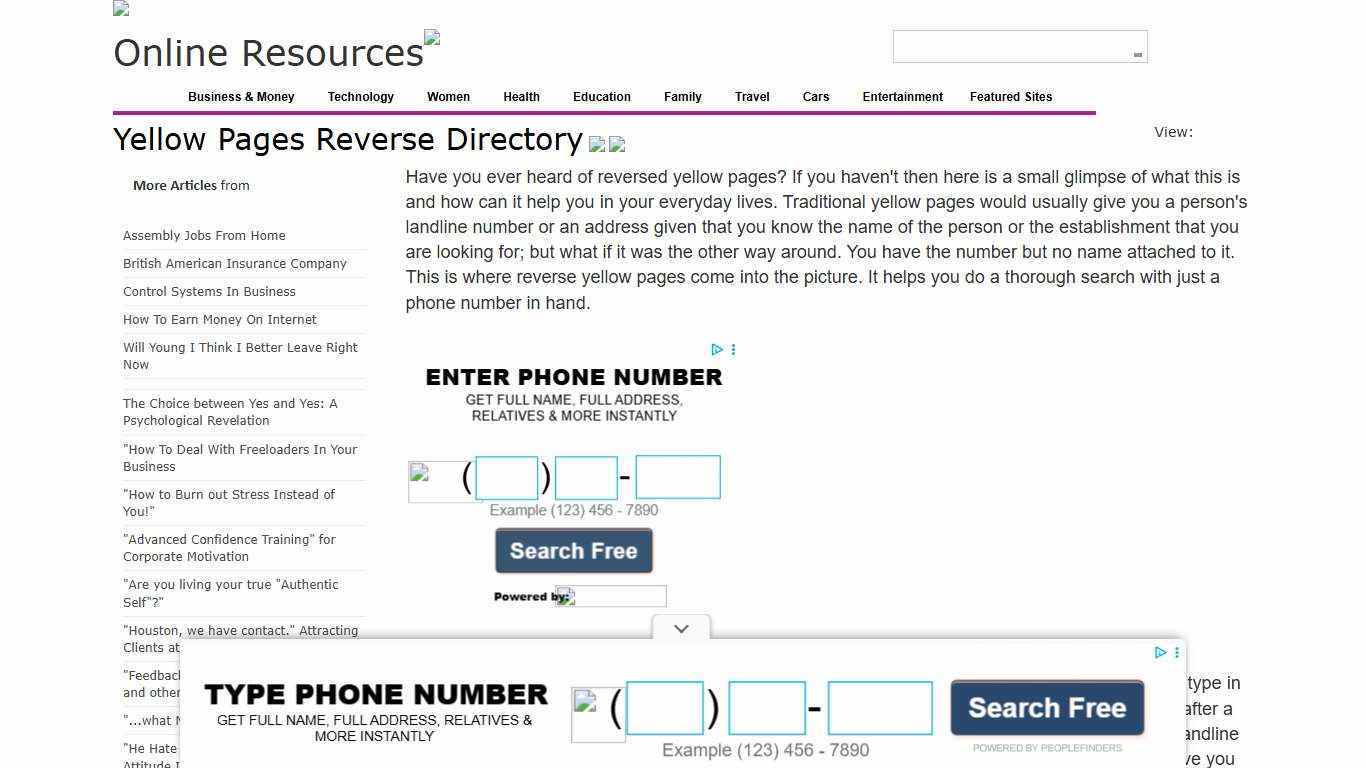 Yellow Pages Reverse Directory
